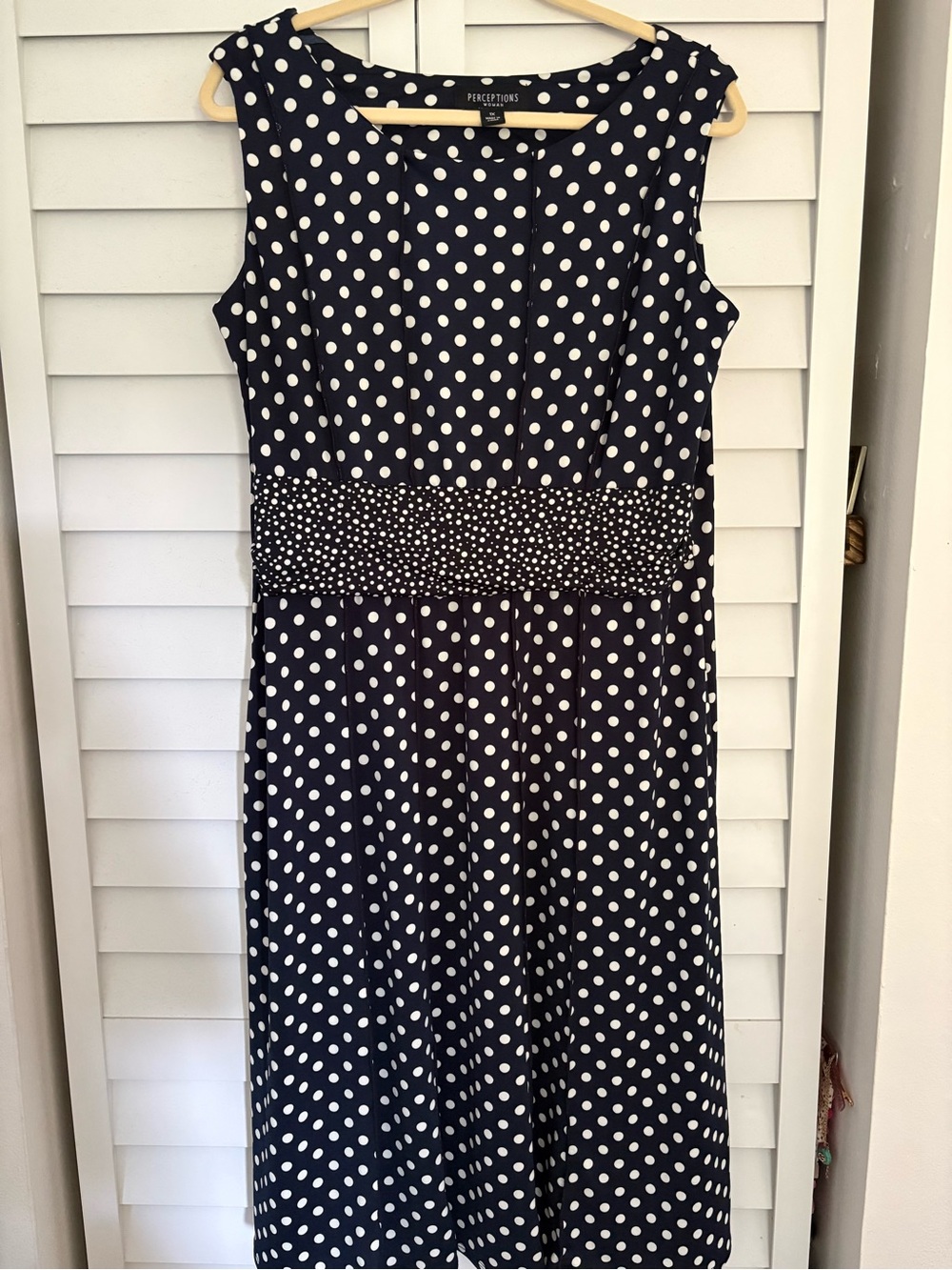 Perceptions Navy and White Polka Dot Midi Dress